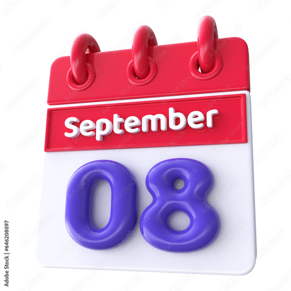 8th September - Icon 3d Calendar of Day 8th September - Icon 3d Calendar of Day