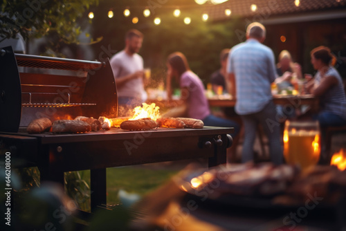 Enjoy the barbecue of meat and vegetables in the garden of the house. The background of enjoying with a jerky family and friends. Lifestyle concept for holidays and vacations.