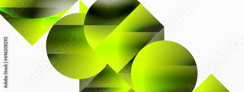 Serene gradient template. Circles and triangles mingle in minimalist perfection. Gentle fusion of forms and hues creates balanced yet captivating backdrop, embodying modern sophistication