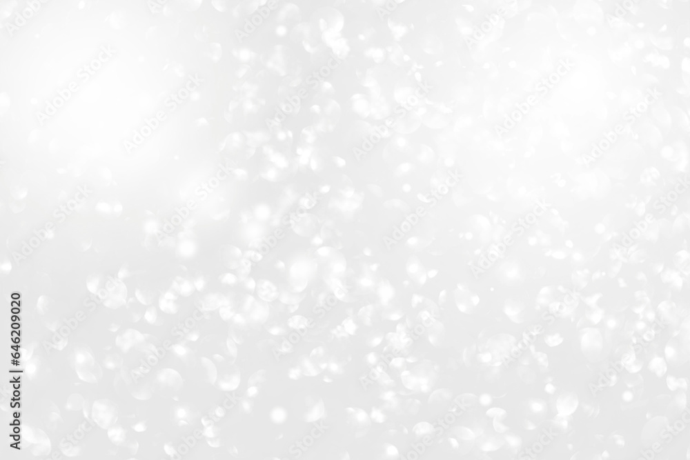 Abstract blurred silver glitter bokeh background, festive and holiday concept background