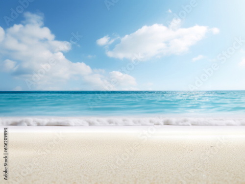 Beach and tropical sea background. Soft wave of ocean on sandy beach. High quality photo