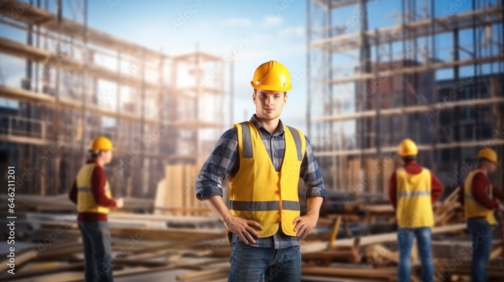 Engineers team are working at construction site with building site background. Engineers team are working at construction site with building site background.