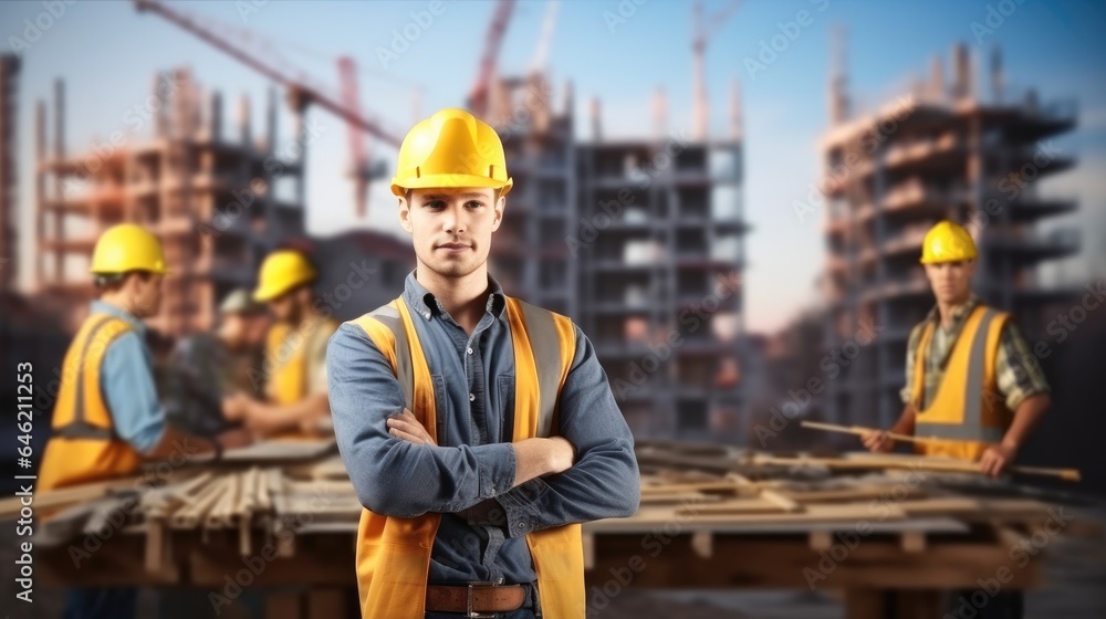 Engineers team are working at construction site with building site background. Engineers team are working at construction site with building site background.
