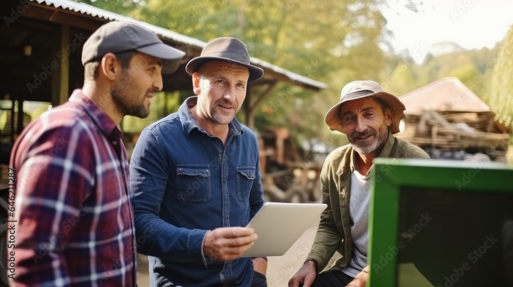 Farmer are discussing with colleagues in farm, About agricultural technology Farmer are discussing with colleagues in farm, About agricultural technology