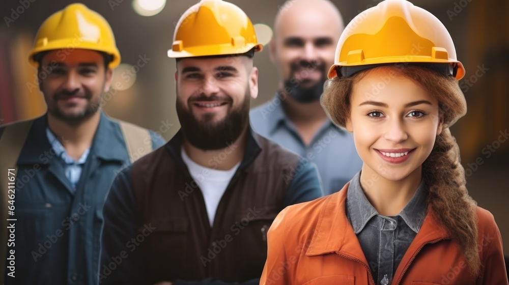 Group of factory workers at work in industry factory. Group of factory workers at work in industry factory.