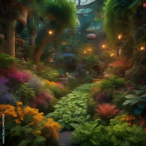 A mystical garden where edible herbs and spices grow in colorful, swirling patterns2