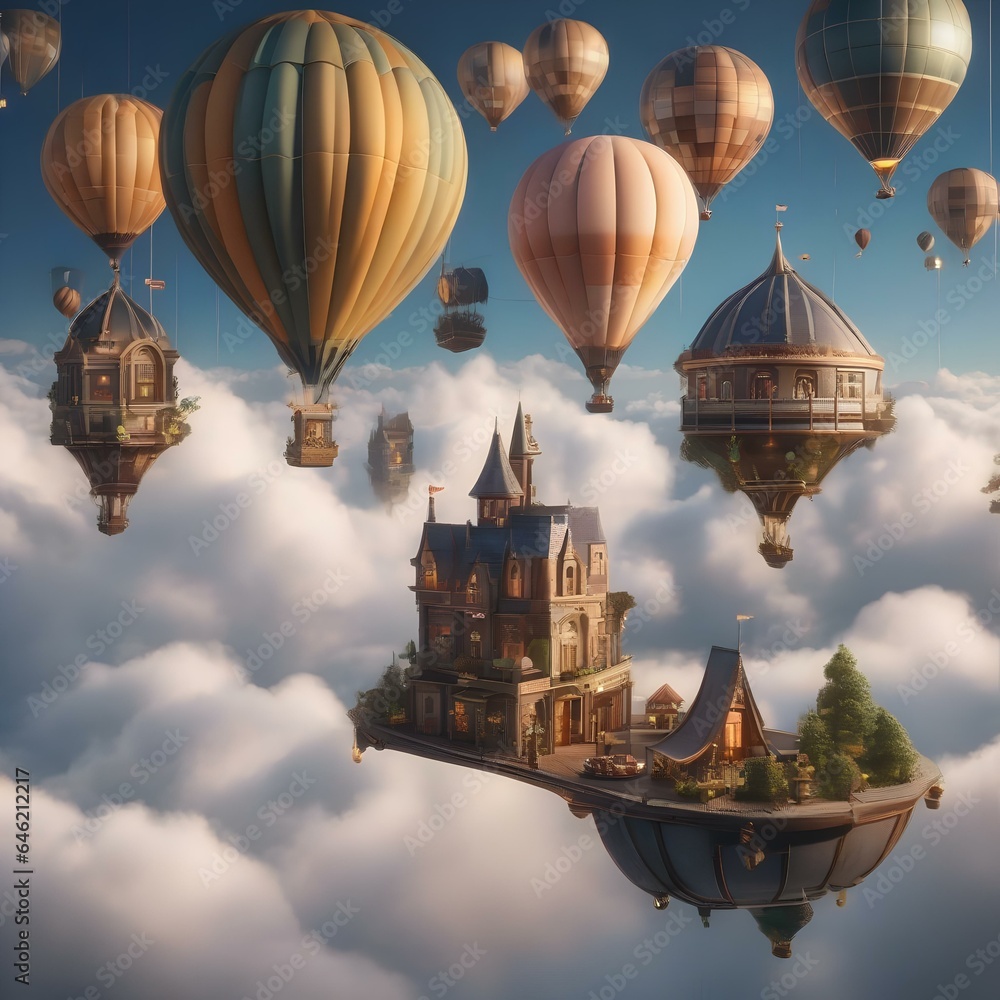 A floating city in the clouds, where hot air balloons serve gourmet dishes with a view of the world below1