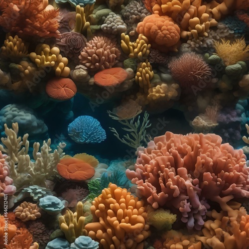An underwater view of a coral reef made entirely from intricately carved vegetables and fruits1