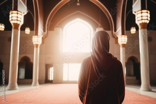 seen back view moslem people praying in the mosque