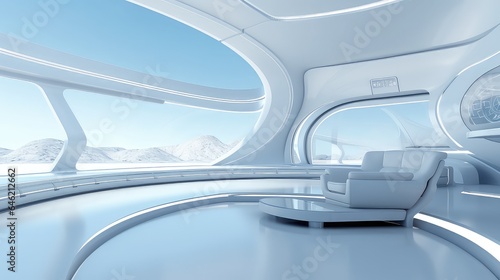 Futuristic white interior layout