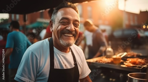 Portrait of a food truck owner on street.