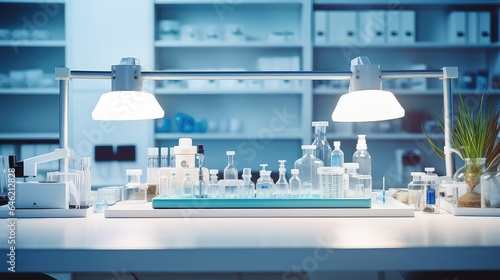 Laboratory workbench close-up background