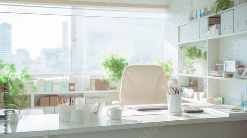 White clean tidy and bright Asian style office