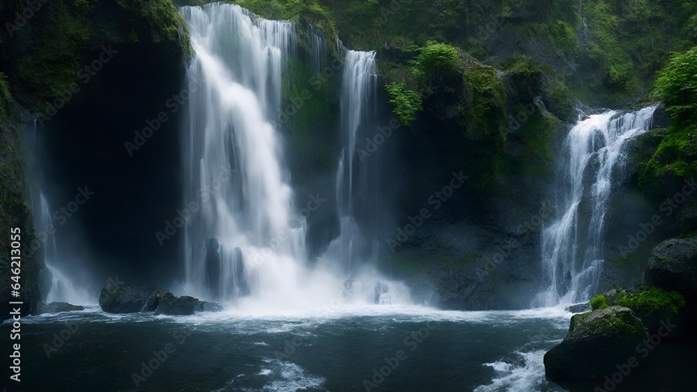 Fototapeta premium 滝と新緑のある風景