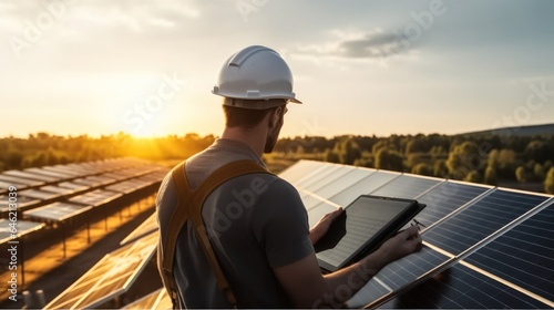 Wallpaper Mural Workers at a renewable energy plan, Man working in solar power station. Torontodigital.ca