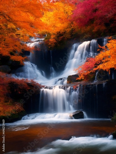 滝と紅葉のある風景