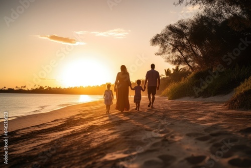 family walking on the beach at sunset © Daunhijauxx