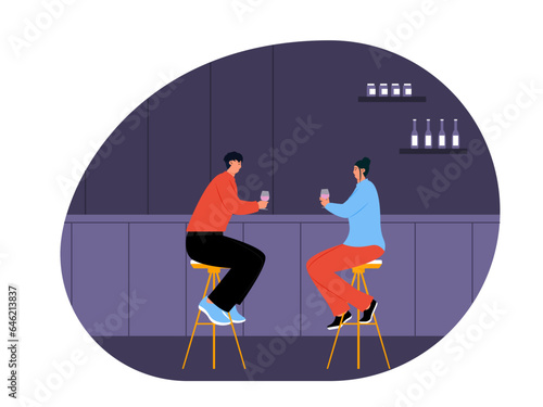 Nightlife flat vector illustration. Two people where drinking in a nightclub