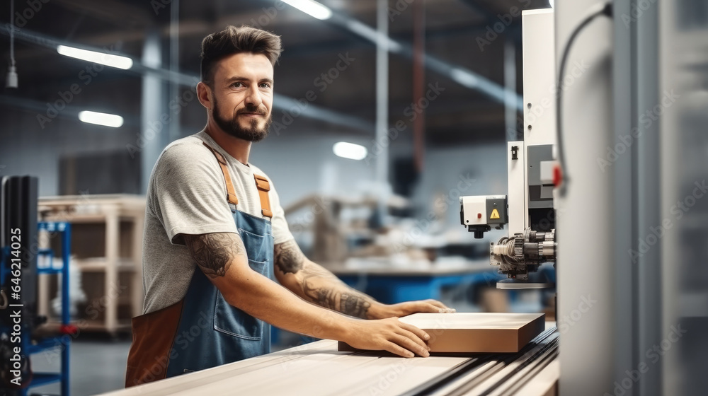 Carpenter worker using CNC Wood cutting machine in woodworking company. Carpenter worker using CNC Wood cutting machine in woodworking company.