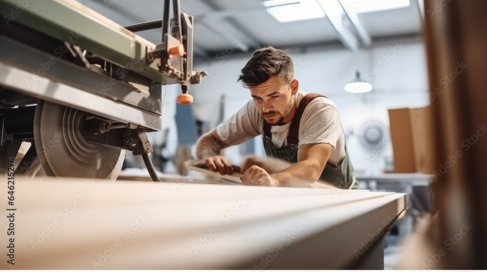 Carpenter worker using CNC Wood cutting machine in woodworking company. Carpenter worker using CNC Wood cutting machine in woodworking company.