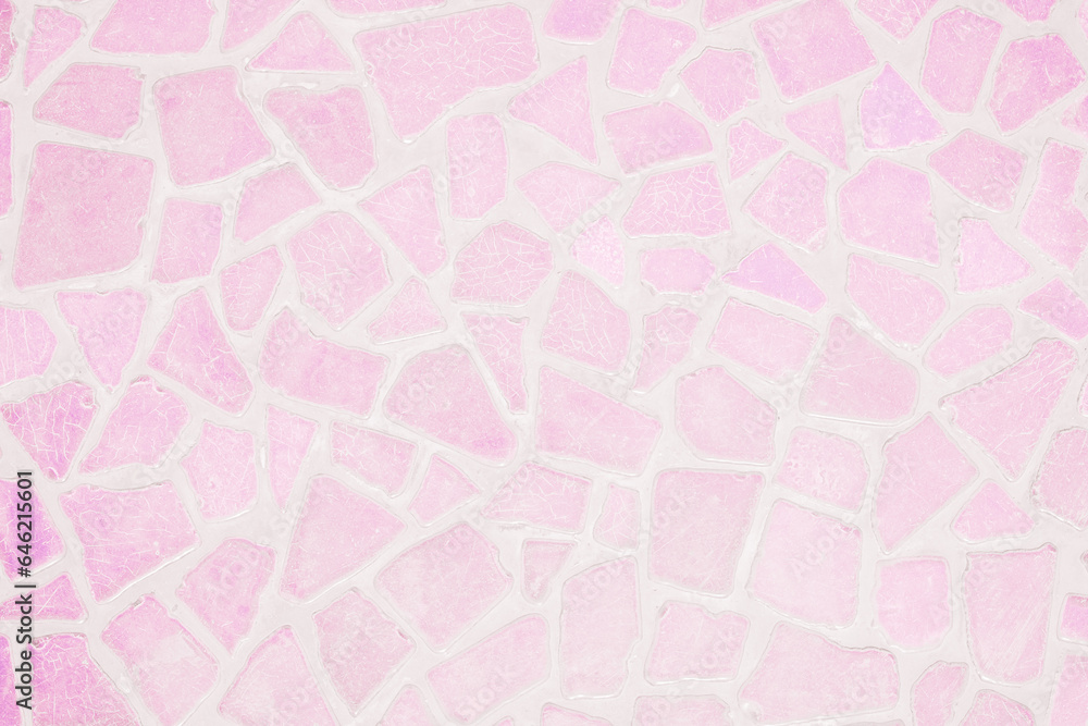 Broken tiles mosaic seamless geometric pattern. Pink the tile wall high resolution real photo or brick seamless, texture interior modern background. Abstract geometric ornament repeat design. Broken tiles mosaic seamless geometric pattern. Pink the tile wall high resolution real photo or brick seamless, texture interior modern background. Abstract geometric ornament repeat design.