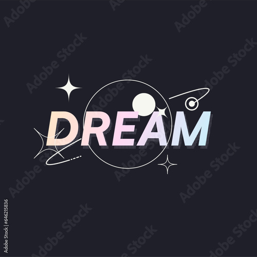 Dreamy Pastel Gradient DREAM Typography with Y2K Style Flat Artwork Symbol, Black Background