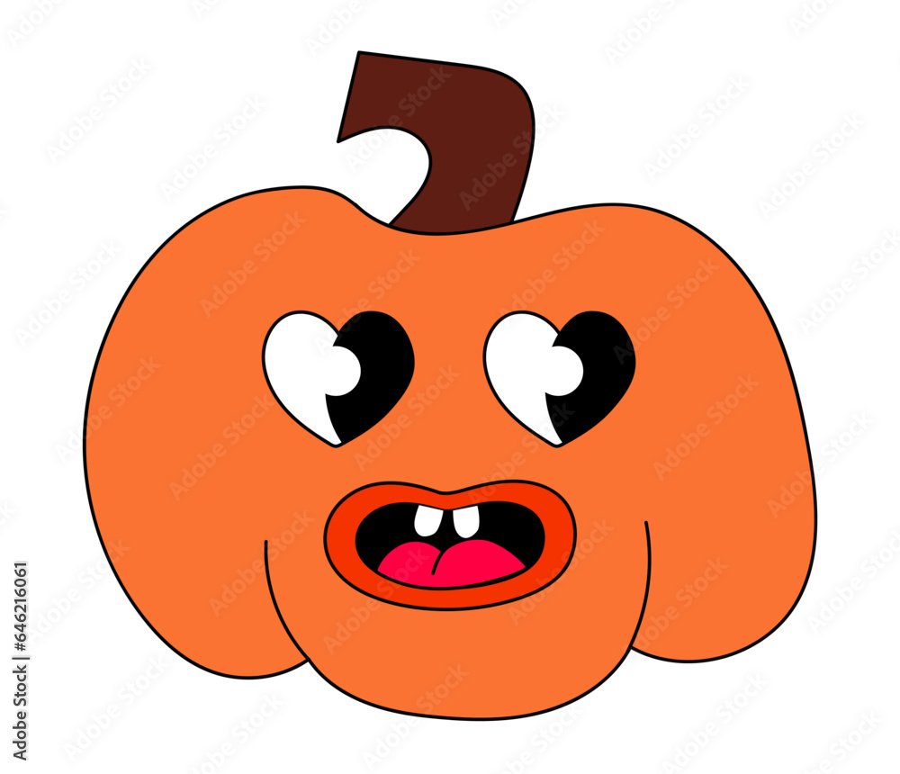 Retro 70s 60s 80s Hippie Groovy Halloween cute pumpkin. Vector flat illustration. Retro 70s 60s 80s Hippie Groovy Halloween cute pumpkin. Vector flat illustration.