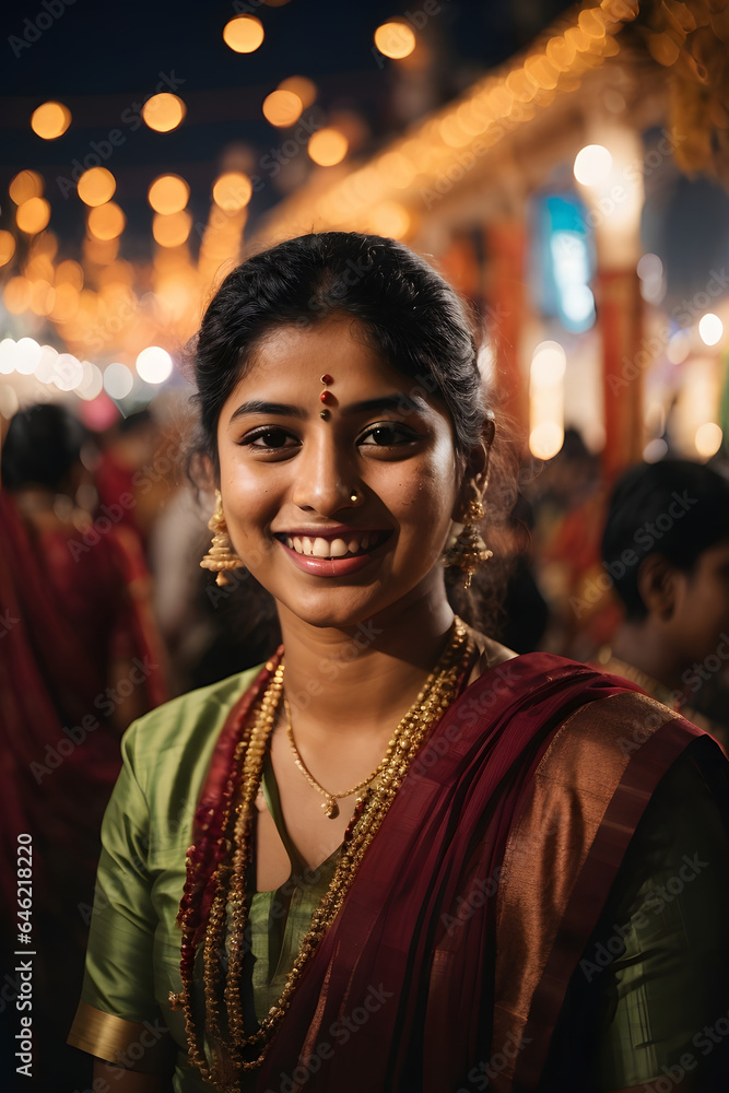 A person capturing the joyous celebrations of Indian students during a festival of lights, fostering a sense of belonging. Image created using artificial intelligence.