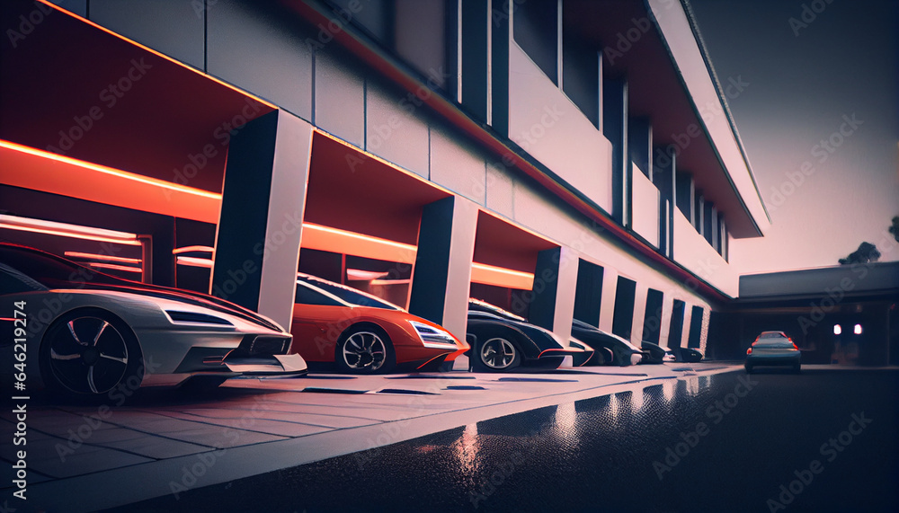 Car showroom parking of cars of warious brands, car in the street, Ai generated image  - obrazy, fototapety, plakaty 