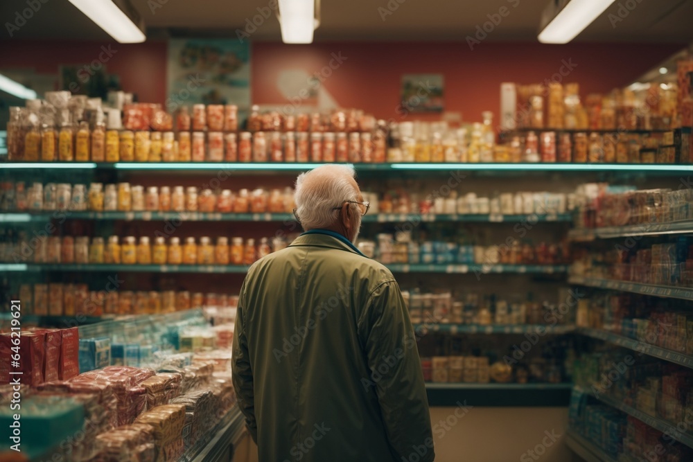 Rear view of a man looking at shelves in drugstore Rear view of a man looking at shelves in drugstore