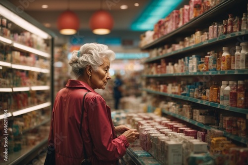 Wallpaper Mural Rear view of woman looking at shelves with medicines in drugstore Torontodigital.ca