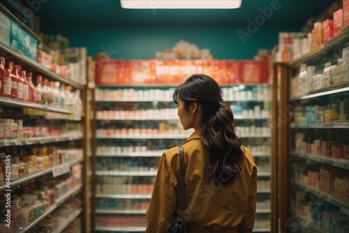 Wallpaper Mural Rear view of woman looking at shelves with medicines in drugstore Torontodigital.ca