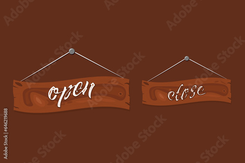 Open and Close graphic element design with wooden piece.

