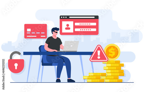 Phishing concept flat illustration concept, Hackers stealing bank details, Steal money, Credit card scam, Hacker attack, Database security