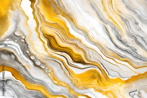 ( ivory, white, silver, yellow)  Painting from liquid acrylic or watercolor with an abstract pattern Agate ripple pattern. Gold powder. liquid marble art. color texture