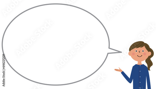説明する若い女性　ふきだし