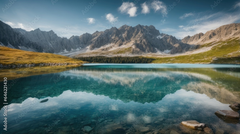 Alpine Lake Desktop Backgrounds, Generative AI
