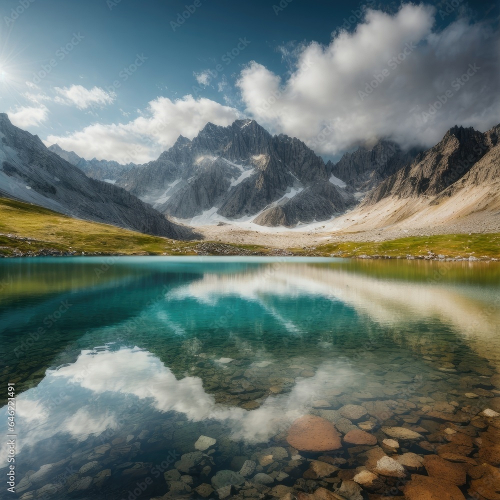 Alpine Lake Nature Backgrounds, Generative AI