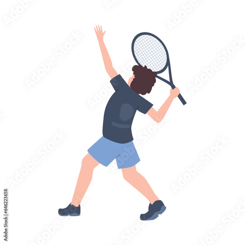 Young boy with tennis racquet looks up flat style, vector illustration © sabelskaya