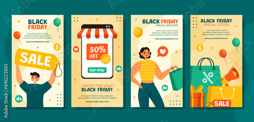Black Friday Sale Event Social Media Stories Cartoon Hand Drawn Templates Background Illustration