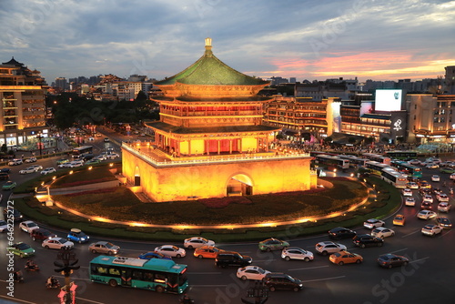 Aerial xi 'an bell tower and drum tower at night photo