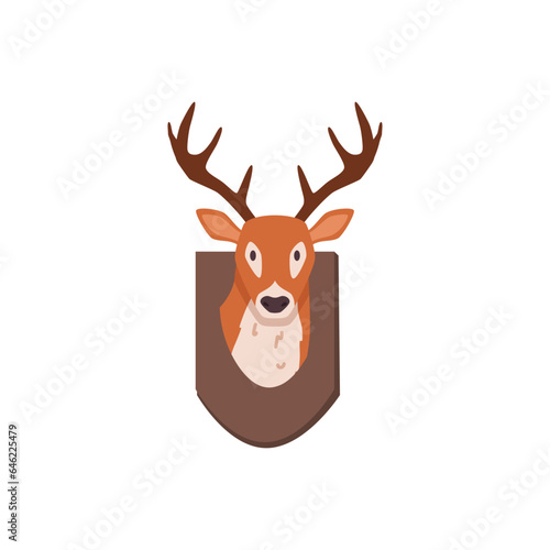 Hunter trophy with deer head, cartoon flat vector illustration isolated on white background.