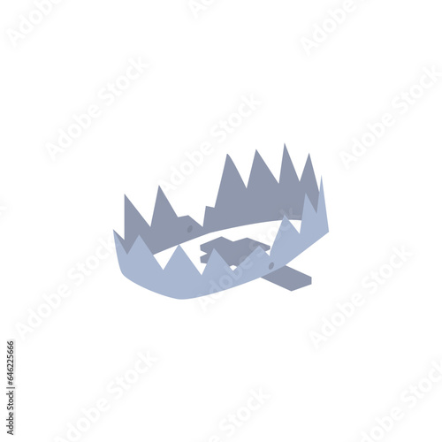 Vector illustration of steel trap isolated on white background, minimalist cartoon style of open metal trap with sharp toothed edge.