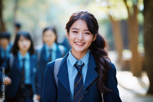 Japanese Schoolgirl in blue uniform smile  student back to school