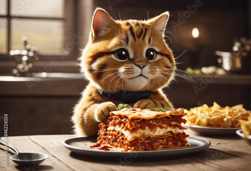 Cat eating pie. Generative AI