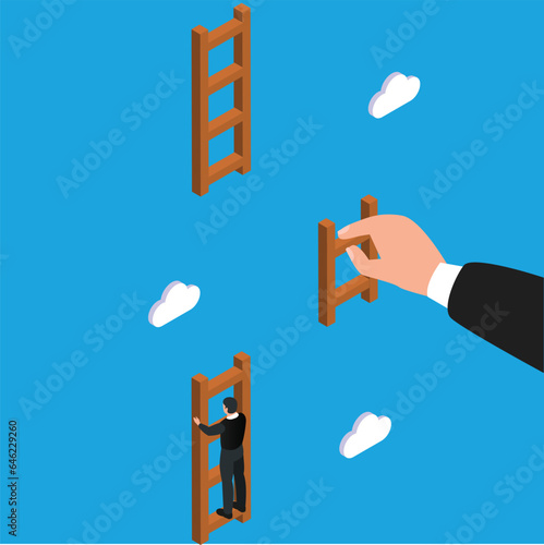 Helping hand, business support to reach career target or help to climb up ladder of success 3d vector illustration concept for banner, website, illustration, landing page, flyer, etc