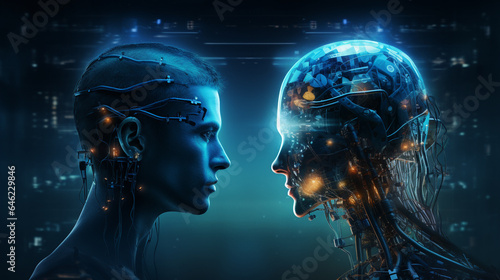 AI and Human Symbiosis  A Futuristic 3D Rendering of Neural Circuitry and Cybernetic Intelligence