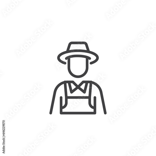Farmer with hat and apron line icon