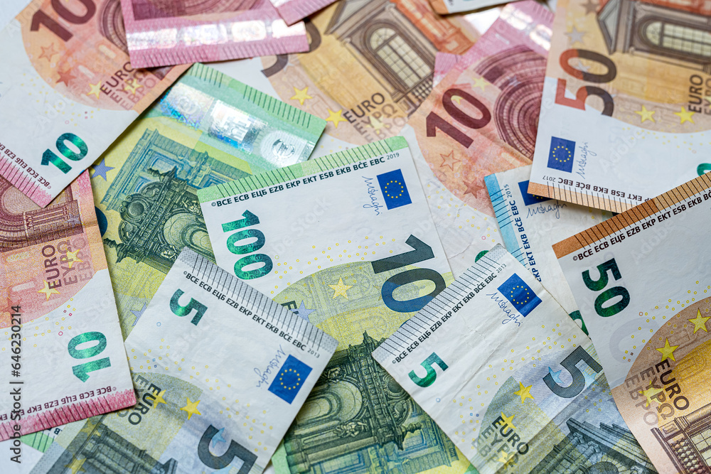 Finance background of different euro bills. European money Finance background of different euro bills. European money