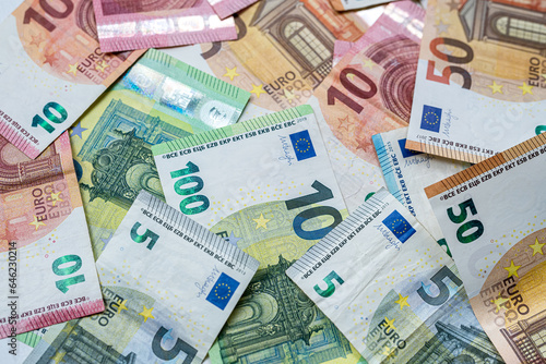 Finance background of different euro bills. European money